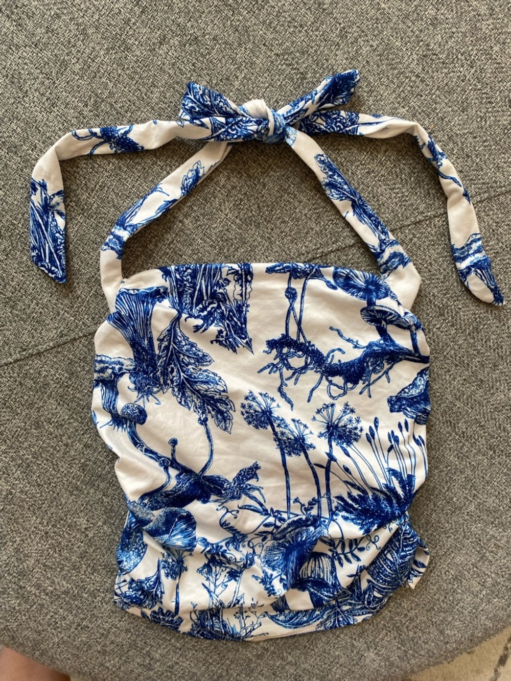 SHEIN Blue and White Botanical Halter Dress